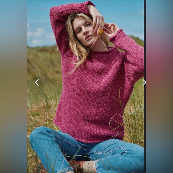 Aran Woollen Mills Brackloon Tweed Roll neck Sweater Pink 100% Wool Size Large - Picture 2 of 15